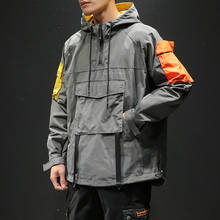 Куртка мужская с капюшоном в стиле хип-хоп, пэчворк, худи, черная уличная одежда для пар, Бомбер, весна 2024 - купить недорого