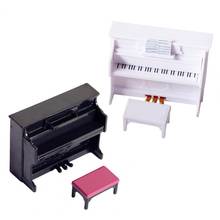 3 pçs/set criativo mini piano piano em miniatura com fezes diy miniaturas casa de bonecas artesanais para casa 2024 - compre barato