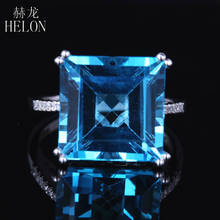 HELON Solid 10K White Gold Certified Princess Cut 12.82ct Natural Blue Topaz 0.13ct Diamond Engagement Wedding Fine Jewelry Ring 2024 - buy cheap