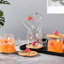 Creative Glass Water Cup 350ml with 3D Fruit Bamboo Lid Funny Water Cup for Children and Adult Watermelon Melon  Lemon 2024 - buy cheap