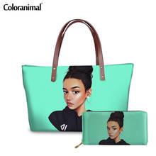 Coloranimal 2019 New Black Queen American African Girls Printing Handbag Set Women Tote Bag Luxury Leather PU Wallet Shopper Bag 2024 - buy cheap