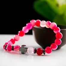 2019 Charm Hematite Cross Beads Bracelets For Women Men Handmade Rose Red Natural Striped Stone Bracelet Bangles Jewelry Gifts 2024 - buy cheap
