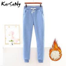 Karsany velo inverno sweatpants para mulheres de cintura alta grosso quente calças casuais feminino inverno plus size veludo calças femininas preto 2024 - compre barato