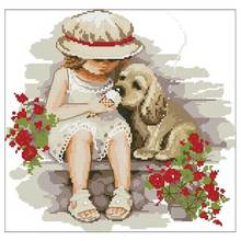The girl and dog patterns Counted Cross Stitch 11CT 14CT 18CT DIY Chinese Cross Stitch Kit Embroidery Needlework Sets home decor 2024 - buy cheap