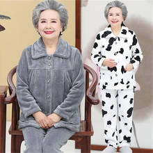 Conjuntos femininos de pijama 2019, roupas de dormir de flanela com gola virada para baixo 2024 - compre barato