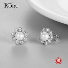 Pendientes de tuerca de perla blanca Natural para mujer, aretes de Plata de Ley 925 para mujer, flor de circón, joyería fina dulce para la oreja 2024 - compra barato