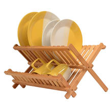 Rack dobrável de bambu para pratos, suporte para secar pratos, escorredor de utensílios, armazenamento de talheres 2024 - compre barato
