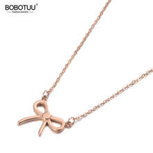 BOBOTUU Fashion Bowknot CZ Crystals Pendant Necklaces For Girl Rose Gold Titanium Stainless Steel Charm Necklace Jewelry BN19133 2024 - buy cheap