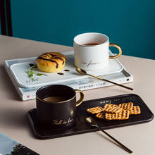 Taza de café creativa europea con platillo, Taza de cerámica pintada en oro Simple, taza de leche para el desayuno, taza de té de la tarde, plato y cuchara 2024 - compra barato