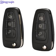 Jingyuqin capa dobrável com 3 botões para chave, compatível com ford focus fiesta 2013, hu101, fo21, tela com lâminas, 10 peças 2024 - compre barato