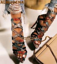 ALMUDENA Multi Snakeskin Cross Strappy Sandals Thin High Heels Caged Dress Pumps Nightclub Hollow Out Gladiator Shoes Size47 2024 - buy cheap