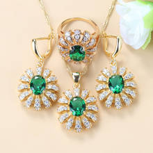 Big Flower Three-Piece Jewelry Sets Green CZ Gold Color Earrings/Pendant Necklace And Ring 6-Colors Dubai Bridal Wedding Costume 2024 - buy cheap