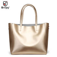 Brilljoy-Bolso de hombro de piel auténtica para mujer, bandolera de gran capacidad, color plateado, elegante, a la moda 2024 - compra barato