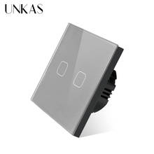 Unkas padrão da ue 2 gang 1 way controler de luz parede inteligente interruptor toque automação residencial à prova dwaterproof água e à prova fogo