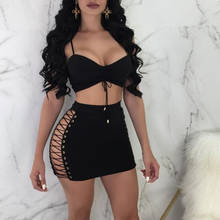 HONZBORY 2019 Black Tube Top And Strap Package Hip Skirt Set Women Two Piece Outfits Summer Sexy Party Sets 2024 - buy cheap