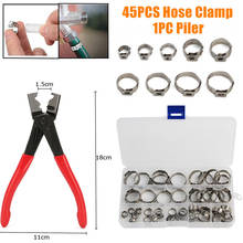 45Pcs Stainless Steel 1-Ear Stepless Fuel Clamp Worm Drive Fuel Water Hose Pipe Clamps Clips+ 1PC Hose Clip Clamp Pliers 2024 - buy cheap