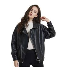 Boyfriend Style Black Faux Leather Biker Jacket for Women Cute Ladies Punk Rock Raglan Sleeve Slant Zipper PU Leather Jacket 2024 - buy cheap