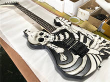 Alta qualidade mão esculpido caveira rolo duplo guitarra elétrica preta acessórios frete grátis 2024 - compre barato