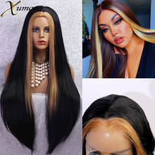 XUMOO-peluca sintética resistente al calor para mujeres negras, cabellera larga y recta con malla frontal, color marrón, sin pegamento, para Cosplay 2024 - compra barato