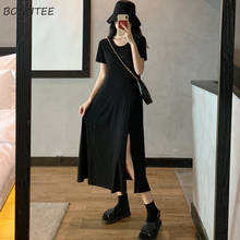 Dresses Women Elegant Black Sexy Ladies French Female Romantic Vestido Simple Soft Mid-Calf O-Neck Summer Female Holiday Chic 2024 - buy cheap