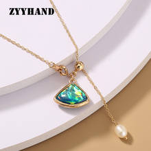 Natural Pearl Green Glass Women Necklace Golden Color Triangle Cross Chain Girl Romantic Party Girl Pendant Necelace Jewelry 2024 - buy cheap