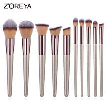 Zoreya 10 pçs conjunto de pincéis de maquiagem champanhe fundação pó blush sombra corretivo lábio olho maquiagem escova cosméticos ferramentas 2024 - compre barato