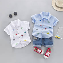 2020 Летняя Детская рубашка с машинкой для маленьких мальчиков, джинсы, От 1 до 4 лет, комплект одежды, хлопковый костюм с короткими рукавами, одежда для детей, одежда для мальчиков 2024 - купить недорого