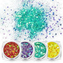 Glitter e lantejoulas holográficas para unhas, decoração com gel brilhante, azul, amarelo, para manicure, pó, 1 caixa 2024 - compre barato