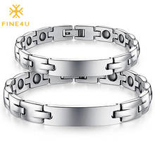 Fine4u b512 nova moda polido terapia magnética pulseiras para mulher homens germânio energia holograma pulseiras 2024 - compre barato