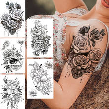 Переводные татуировки для женщин и девочек, кружево, цветок, роза, имитация гвоздики, треугольные, черные, ювелирные изделия цвета Хны 2024 - купить недорого