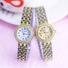 Relógio de pulso dourado feminino, relógio analógico quartz com pedras de strass 2024 - compre barato