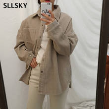 SLLSKY Women Harajuku Corduroy Jacket Winter Autumn Chic Solid Basic Coat Korean style Cute Loose Casual Lady's New Outwear 2024 - buy cheap