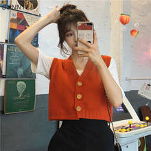 Cropped Sweater Vest Women Sweet Candy Color Summer Stylish Single Breasted Vintage Ladies Knitwear All-match Teens Clothing Ins 2024 - buy cheap