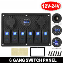 Painel de interruptor automotivo, 6 gang, com voltímetro digital, 2 carregadores usb, tomada 12v, 24v, à prova d'água para barco marinho, rv, campistas 2024 - compre barato