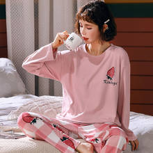 Novo tamanho grande manga comprida pijamas define camisola feminina primavera outono algodão adorável dos desenhos animados lazer casa wear sleepwear terno 2024 - compre barato