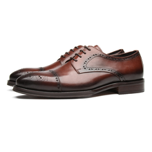 Zapatos formales de moda para hombres, zapatos de vestir de oficina de cuero genuino, Oxford, color negro/marrón oscuro 2024 - compra barato