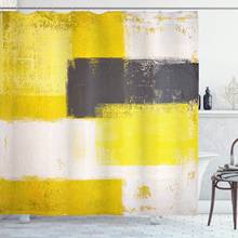 Cortina de chuveiro cinza e amarelo abstrato estilo grunge pincéis estilo de pintura tecido conjunto de decoração de banheiro com ganchos 70 polegadas 2024 - compre barato