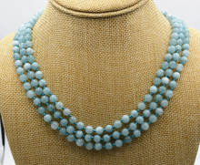 Charming natural 6mm 3 rows aquamarine beads Gemstone Necklace 18-20 " 2024 - buy cheap