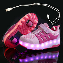 Zapatillas luminosas con 1 o 2 ruedas para niños, deportivas de patinaje con luces Led de color dorado y rosa, para niños y niñas, con carga USB 2024 - compra barato