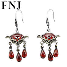 FNJ 925 Silver Earrings MARCASITE New Fashion Red Zircon Original S925 Sterling Silver Tassel Drop Earring for Women Jewelry 2024 - buy cheap