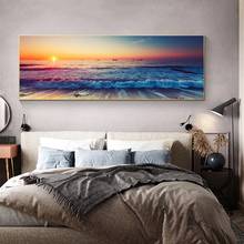 Pintura en lienzo de puesta de sol junto al mar, paisaje de olas oceánicas, impresiones y carteles, Cuadros, imágenes artísticas de pared para decoración del hogar de la sala de estar 2024 - compra barato