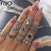 FNIO Bohemian 15pcs/Set Black Stone Lotus Style Rings Set Vintage Geometric Antique Knuckle Rings For Women Jewelry Gift 2024 - buy cheap