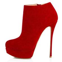 Botas de camurça femininas, plus size, 13, vermelho, tecido, stretch, salto alto, plataforma, salto fino, festa, sapatos, personalizado 2024 - compre barato