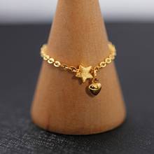 Pure Solid 24k Yellow Gold Ring Women Luck Heart Star & O Chain Soft Ring 2024 - buy cheap