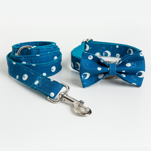 Coleira de cachorro personalizada com ponto azul, coleira e gravata borboleta, conjunto gravado grátis, para cães pequenos, médios e grandes 2024 - compre barato