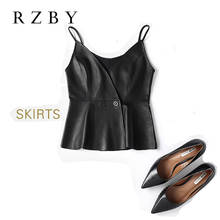Women Black Solid Natural Real Sheepskin Sleeveless Fashion Vest Genuine Leather Waistcoats Tops Ruffles Short Outwear RZBY331 2024 - buy cheap