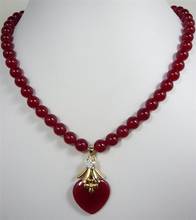 ¡2 estilos! Hermosa cuenta de Jade rojo de 7-8mm, collar con colgante de Jade de corazón Chapado en plata 2024 - compra barato