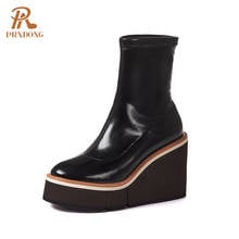 New 2021 Autumn Thick Sole Ankle Boots Women Microfiber Leather Round Toe Chelsea Boots Woman Wedges Heels Platform Riding Boots 2024 - buy cheap