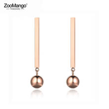 ZooMango-pendientes colgantes de bola de acero inoxidable redonda para mujer, aretes de oro rosa, joyería para la oreja, regalo de aniversario ZE19044 2024 - compra barato