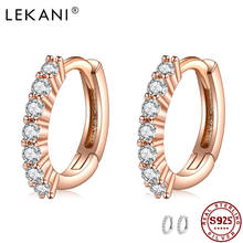 LEKANI 100% 925 Sterling Silver Round Hoop Earrings For Women Dazzling 5A Clear Cubic Zirconia Anniversary Fine Jewelry Hot Sale 2024 - buy cheap